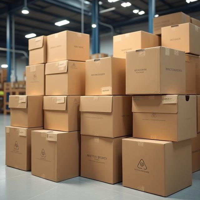 Recycled cardboard boxes in warehouse